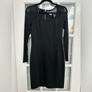 Vintage DKNY JEANS Y2K Black Mesh Long Sleeve Sheath Cocktail Dress Size 4 Small